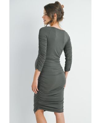 Maternity Bodycon Scoop Neck Side Ruched Dress