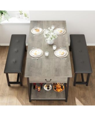 Dining Table Set for 4 with Upholstered Bench, Storage Drawers, Comfortable and Durable, Gray