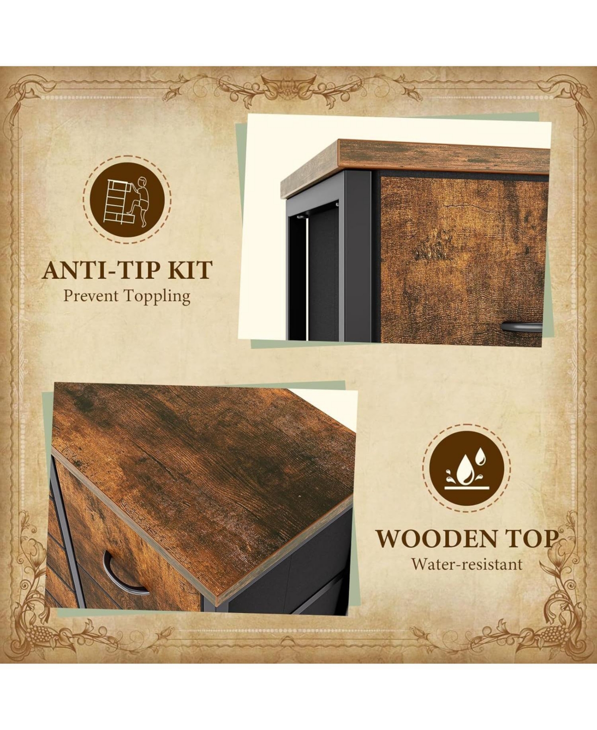 gaomon 15-Drawer Modern Tall Dresser, 48" Fabric Storage Chest, Steel Frame, Wood Top, Bedroom, Closet, Living Room