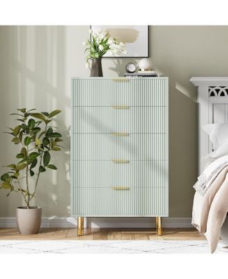 5-Drawer Modern Green Dresser, Wood Chest Organizer with Gold Handle, Tall Cabinet for Bedroom, Living Room, Entryway