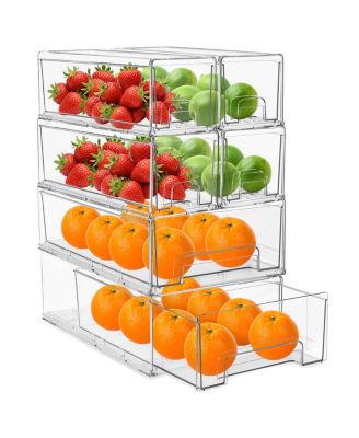 2 Medium & 4 Small Clear Stackable Pull-Out Refrigerator Drawers with Handles - for Kitchen, Freezer, Fridge, & More