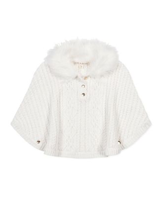 Girls Organic Cable Sweater Cape with Faux Fur