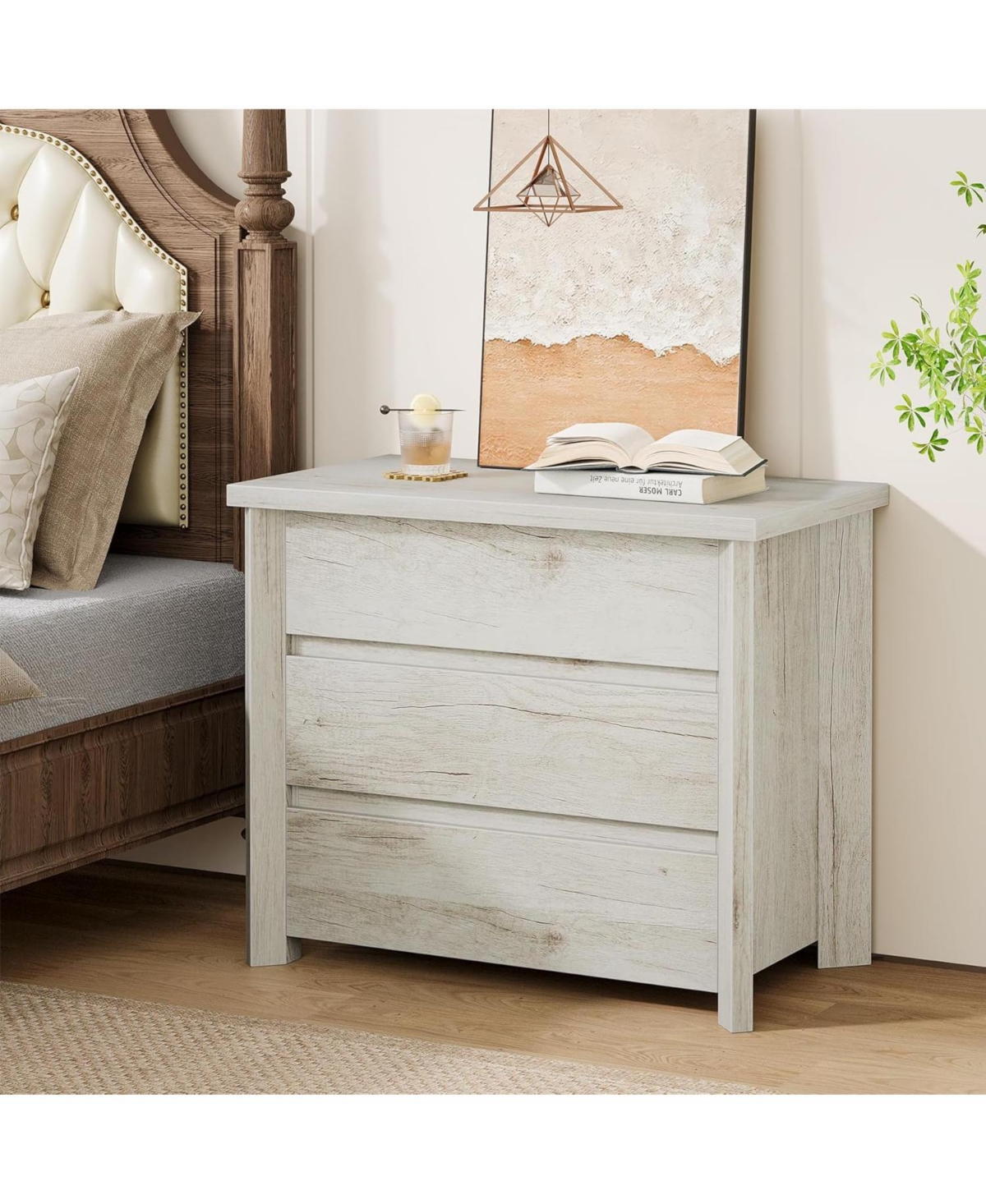 Tribesigns Large Farmhouse Night Stand with Storage for Bedroom
