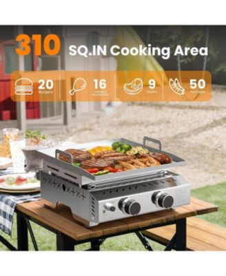 Portable Propane Griddle, 16000BTU Tabletop Portable Propane Gas Grill with 2 Burners, Stainless Steel Flat Top Grill, Outdoor Cooking