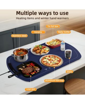 7-Temp Food Warming Mat, 250W Low Energy Consumption (104&deg;F-212&deg;F), 5H Timer & Child Lock, Ultra-Thin Roll-Up Buffet Hot Plate