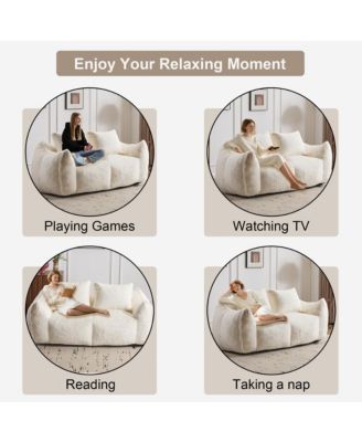 Ergonomic Bean Bag Sofa Loveseat for Adults, Ultra Soft Fluffy Chase Lounge Chair for Living Room Bedroom, No Assembly Required with Pillows