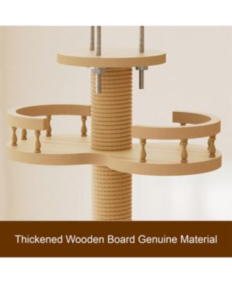 Adjustable 98-110 Inch Cat Tree with Scratching Post, Wood Condo, & Hammock