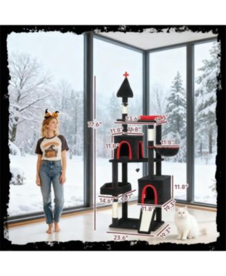 78"Cat Tree Cat Tower with Coffin Bed in Black