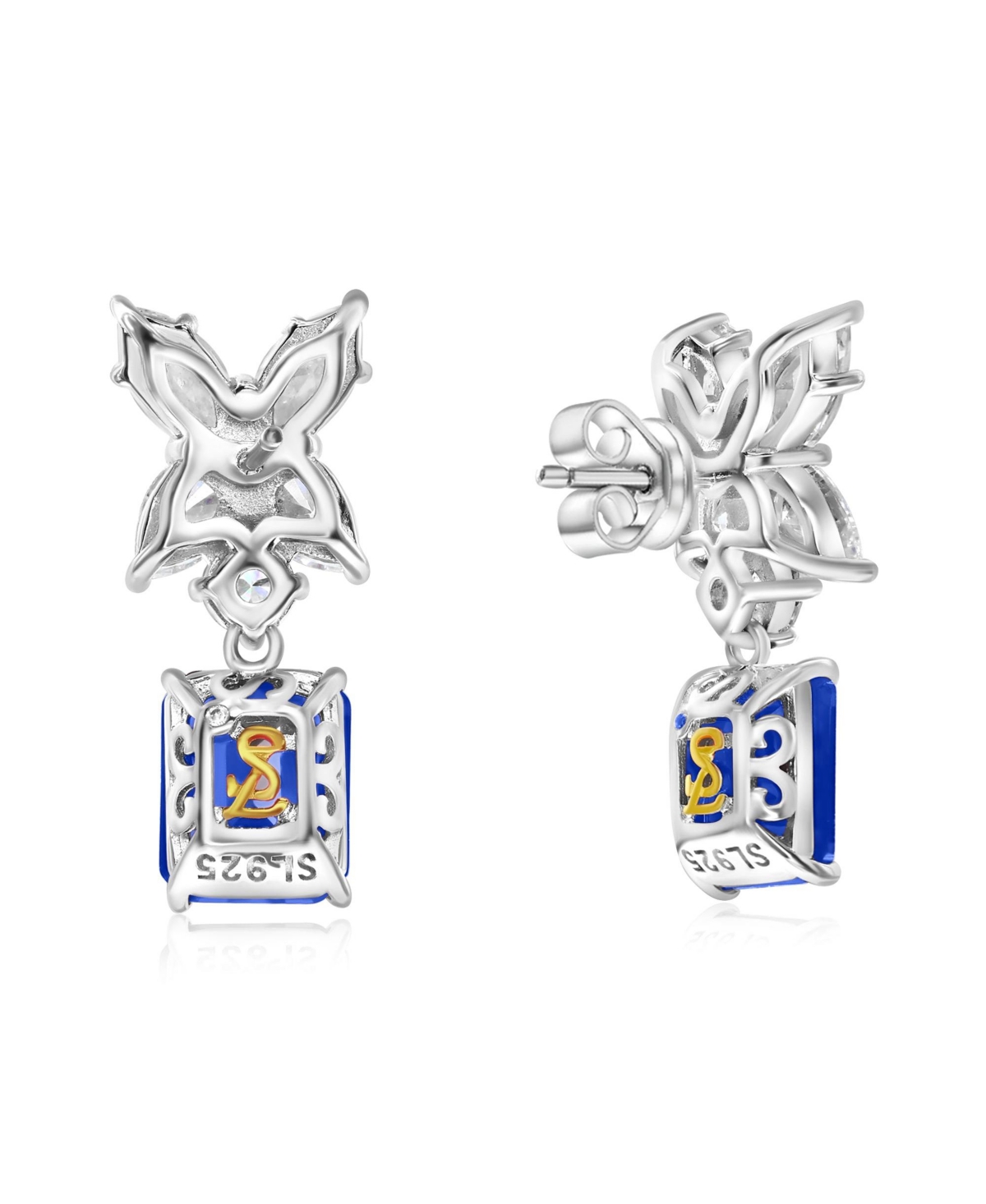 Suzy Levian Gala Collection Sterling Silver Firework Large Cubic Zirconia Cluster Drop Dangle Earrings