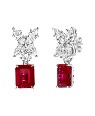 Suzy Levian Gala Collection Sterling Silver Firework Large Cubic Zirconia Cluster Drop Dangle Earrings