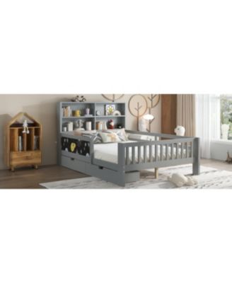 Streamdale Full Platform Bed with Chalkboard, Storage, Shelves, Gray
