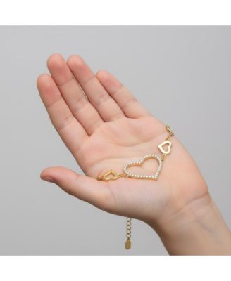 Dazzling 14K Gold Plated Cubic Zirconia Heart Halo Charm Bracelet