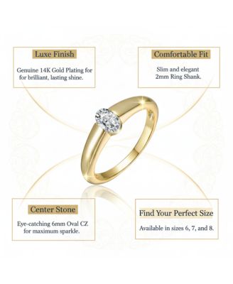 Women's 14K Gold Plated Clear Cubic Zirconia Solitaire Ring