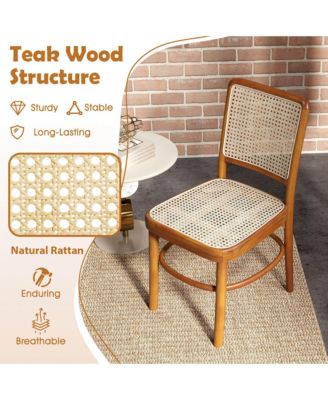 Set of 2 Boho Dining Chairs with Teak Wood Structure & Footrests for Indoor Use