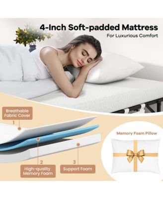  Folding Bed with Memory Foam Mattress & Pillow Dust Cover Metal Frame