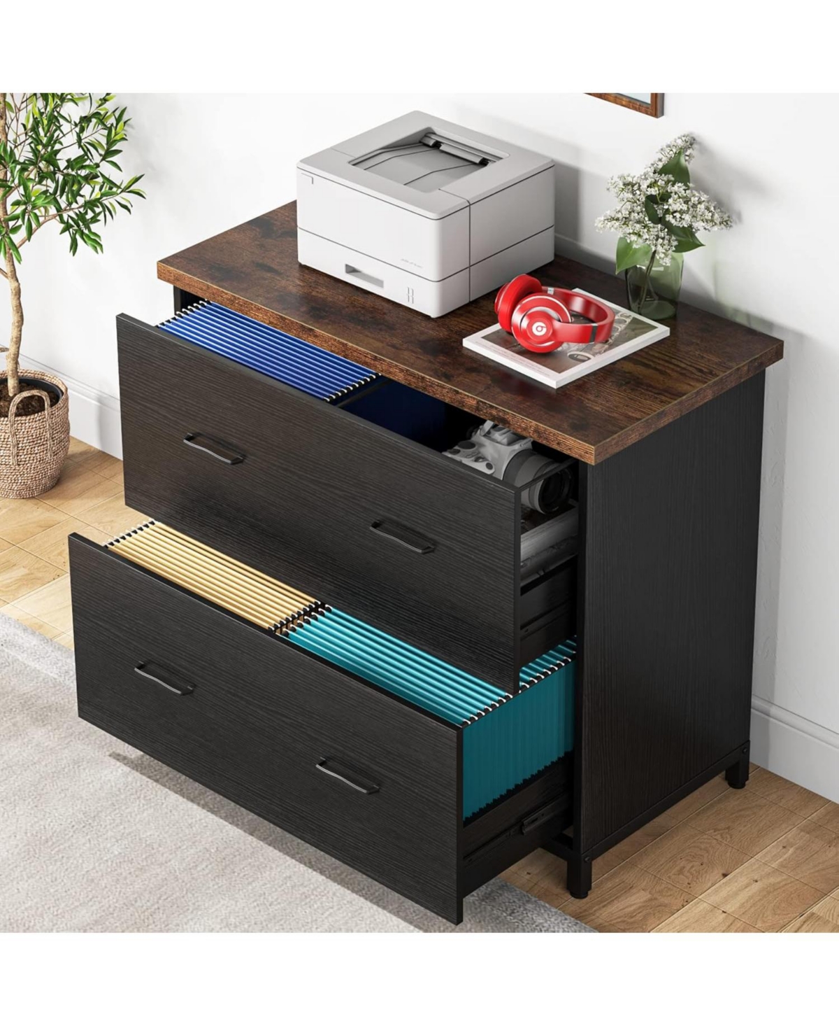 Tribesigns 2-Drawer File Cabinet, Letter Size (Black and Brown)