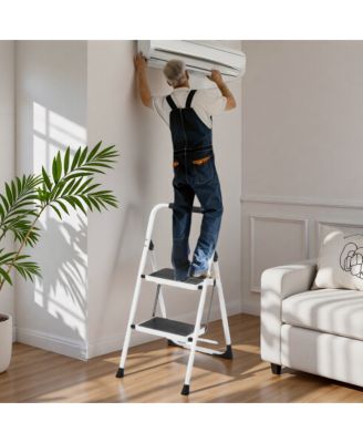 2 Non-slip step ladder, quick folding steel ladder Sturdy metal supported household tools for home/office work at altitude, portable step tools