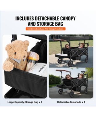 SUGFIT Wagon Stroller for 2 Kids Folding Push-Pull Stroller with Canopy