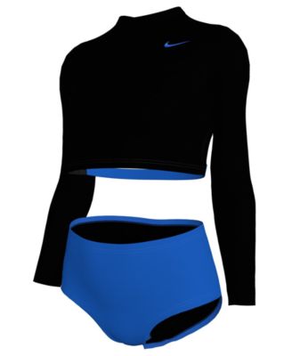 Girls' 7-16 Essential Long-Sleeve Crop Top and High-Waist Swim Bottoms, 2-Piece Set