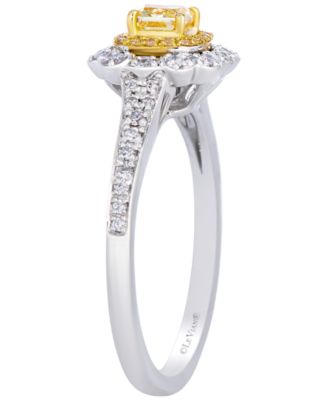 Fancy Yellow Diamond (0.28 ct. t.w.) & Vanilla Diamond (0.17 ct. t.w.) Ring in Platinum and 14k Two-Tone Gold
