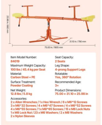 Kids Seesaw with 4-Prong Base & 360° Swivel Motion