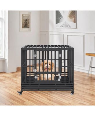 42" Heavy-Duty 3-Door Dog Crate with Wheels