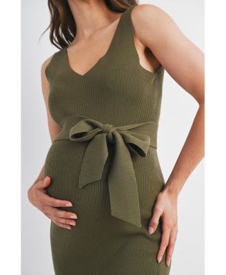 Maternity Ribbed Sleeveless Bodycon Dress with Waist Tie
