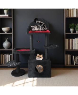 Cat Tree with Scratching Posts, Perches, Hammock in Black