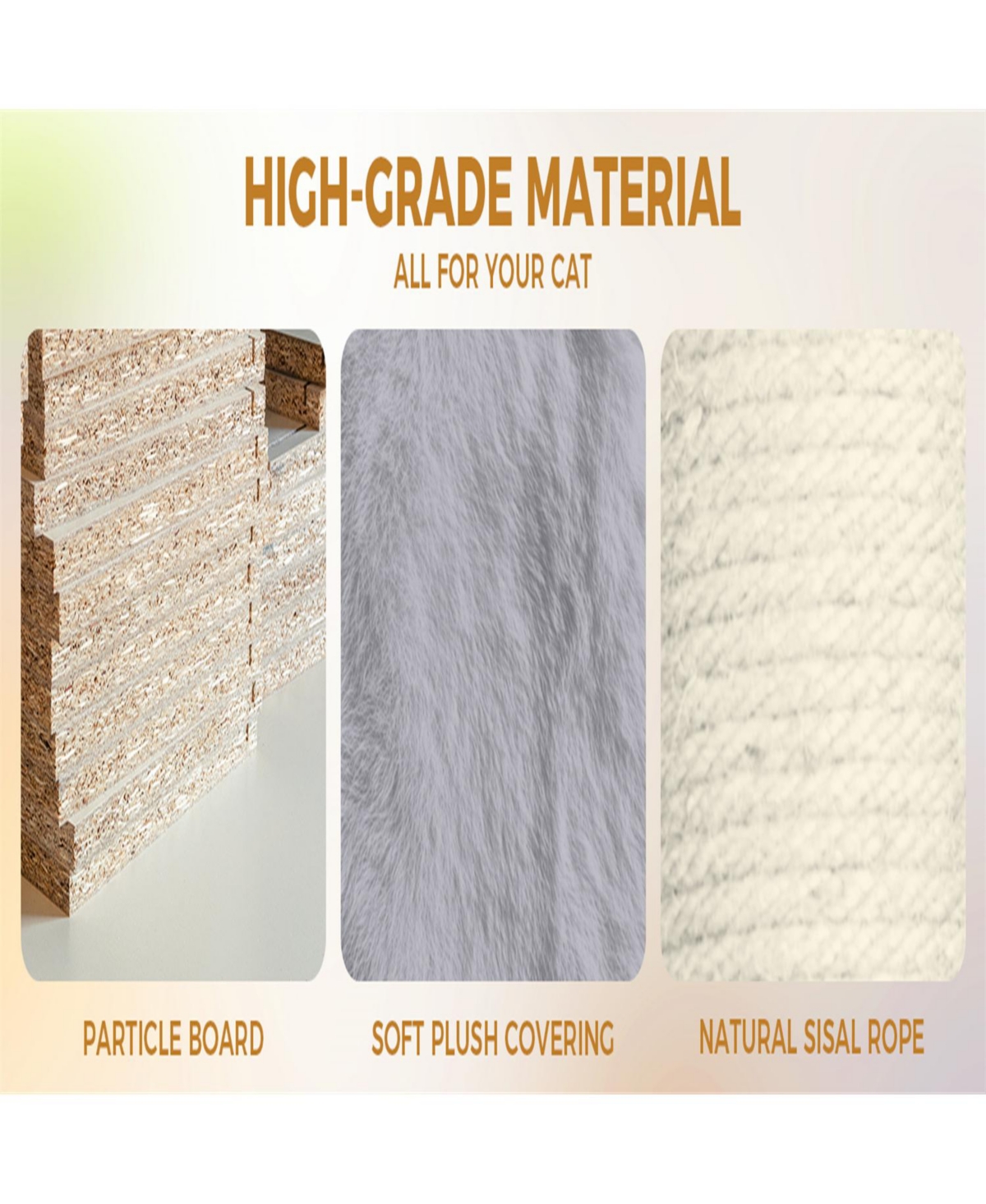 Aostirmotor 84.6'' Cat Tree with Wide Base, 3 Large Hinding Condo in Light Gray