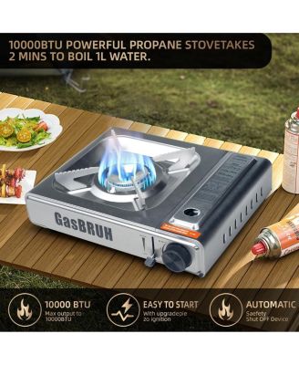 1-Burner Butane Camping Stove with Windblocker,10000 BTU Portable Camp Gas Stove for Outdoor Cooking Stainless Steel.