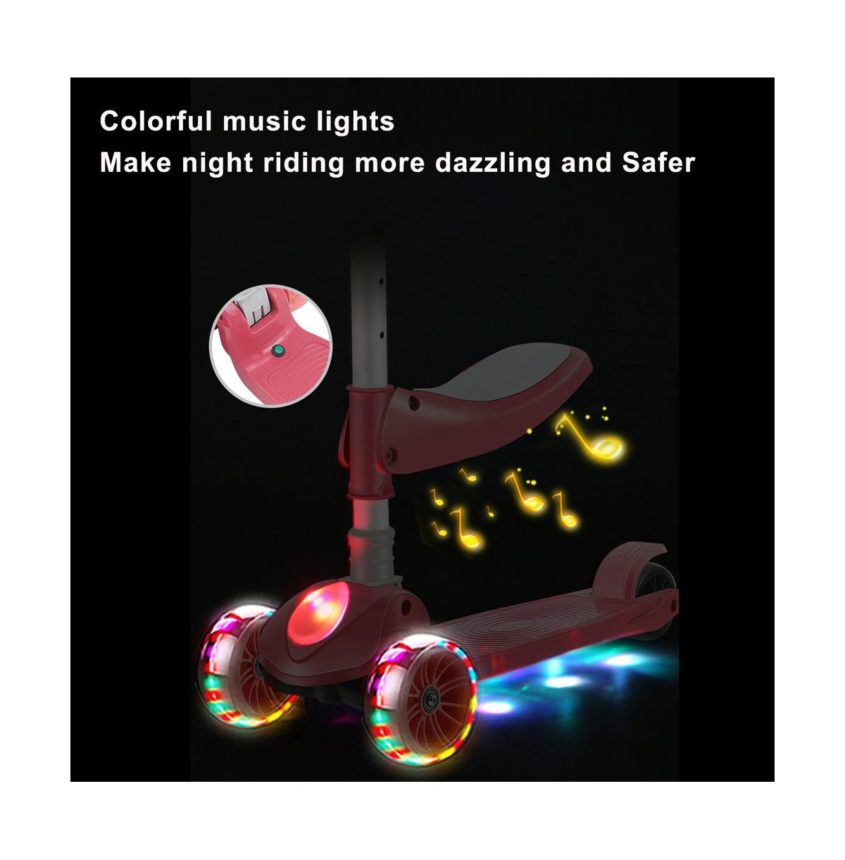 Bruce & Shark Foldable 3-Wheel Kids Scooter with Lean-to-Steer Balance, Lights Music for Early Riding Fun