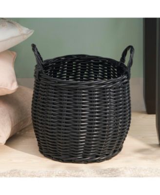 Round Resin Woven Hamper Basket, with Handles, Multi-Purpose Organizer, for Decoration in Bedroom, Living Room, Laundry Room, Entryway