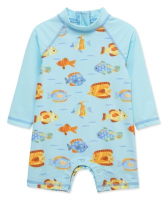 Baby Boys' Fish Print Long-Sleeve Rash Guard Suit