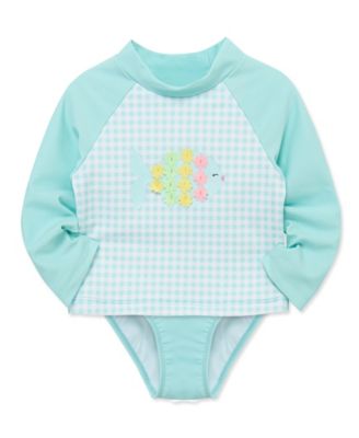 Baby Girls' Fish Long-Sleeve Rash guard and Swim Bottoms, 2-Piece Set