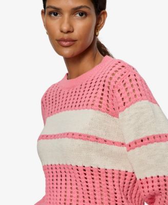 Women's Sporty Openwork Popover Crew Neck Sweater