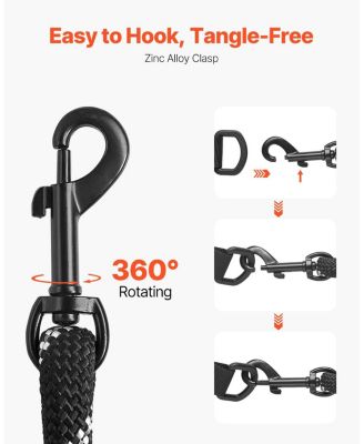 Heavy-Duty Reflective Rope Dog Leash, 6', Black