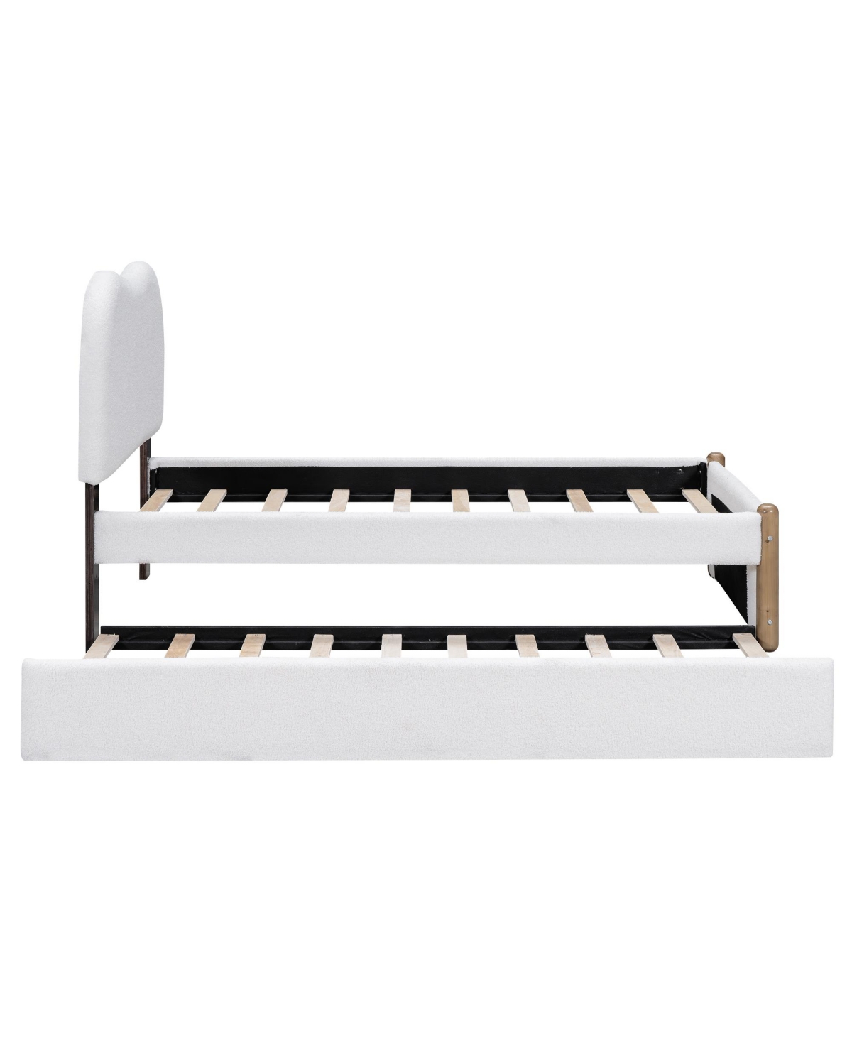 Lovmor Twin Size Upholstered Platform Bed with Wood Supporting Feet and Twin Size Trundle