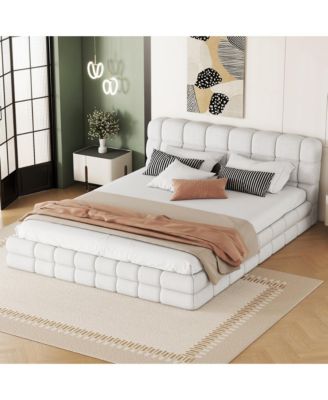 Queen Size 51" High Headboard Wingback Linen Upholstered Bed No Box Spring Needed