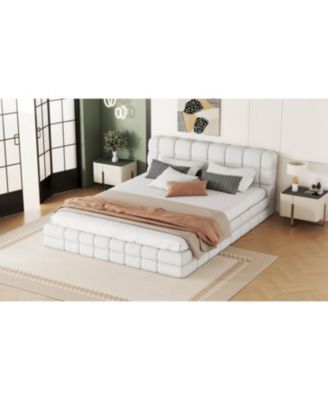 Queen Size 51" High Headboard Wingback Linen Upholstered Bed No Box Spring Needed