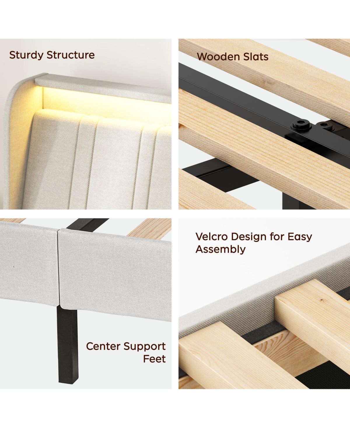 Lovmor Twin Size Platform Bed Frame with Fabric Upholstered Headboard and Wooden Slats Support