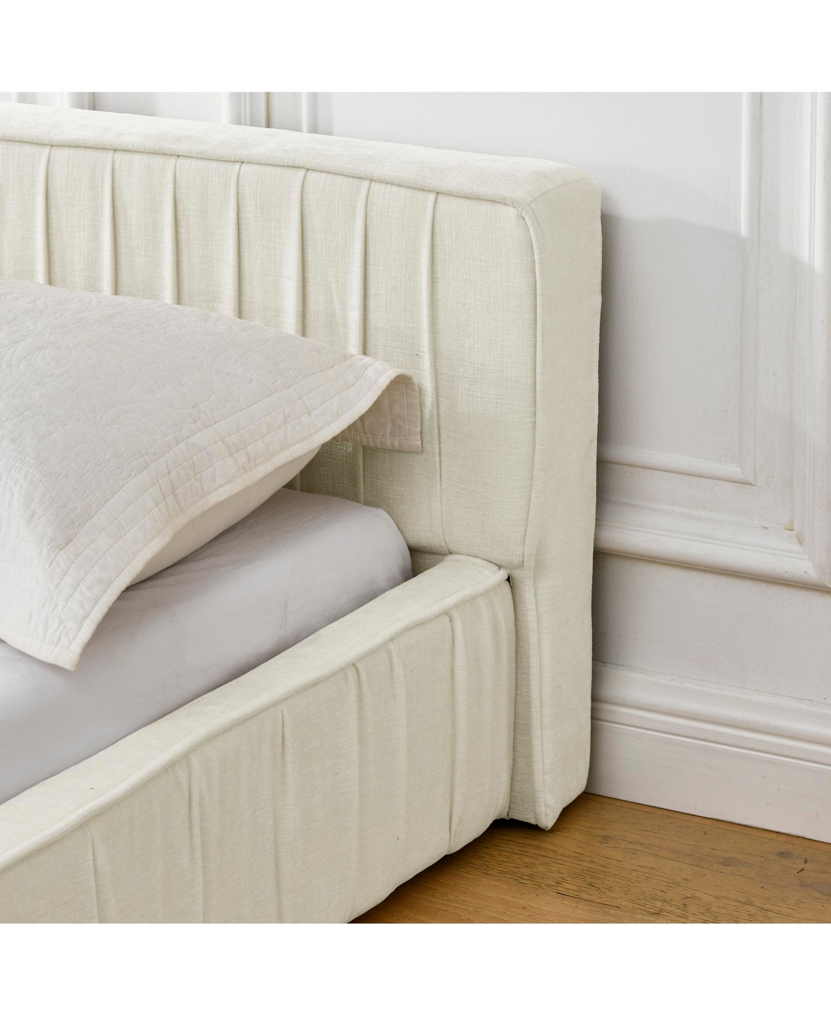 Lovmor Queen Size Upholstered Bed Frame with Chenille fabric Grounded Platform Bed with Headboard and Solid Frame No Box Spring Needed-Beige