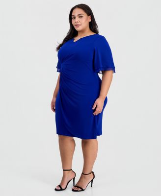 Plus Size Double Flared-Sleeve Bar-Trim Dress