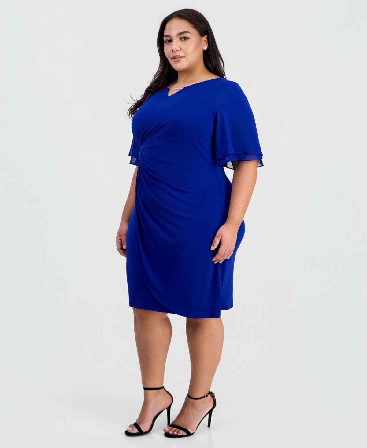 Connected Plus Double Flared-Sleeve Bar-Trim Dress