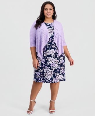 Plus Size 2-Pc. Floral-Print Sleeveless Dress and 3/4-Sleeve Shrug