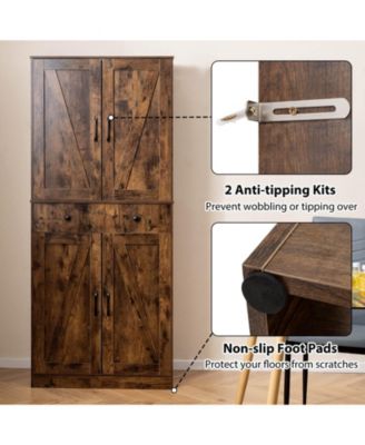 72" Tall Kitchen Pantry Modern Farmhouse Cupboard Cabinet with 4 Barn Doors