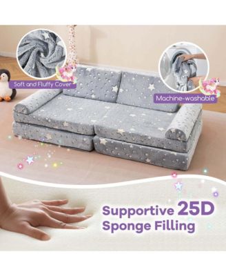 8 PCS Modular Kids Play Couch with Handles Machine Washable Covers for Building Fort