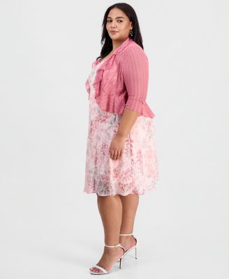 Plus Size 2-Pc. Floral Chiffon Sleeveless Dress and Ruffle-Front Jacket