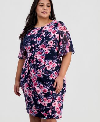 Plus Size Printed Flutter-Sleeve Sheath Dress
