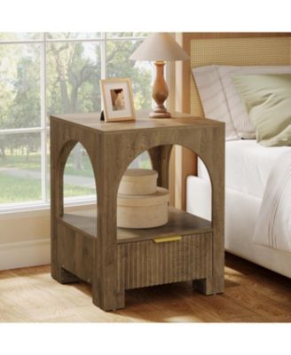 2-Tier Wood Farmhouse Night Stand, with Open Shelf