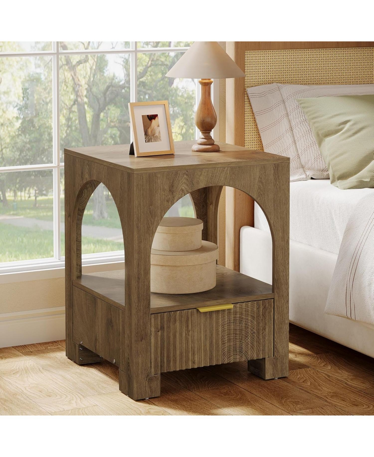 Tribesigns 2-Tier Wood Farmhouse Night Stand, with Open Shelf